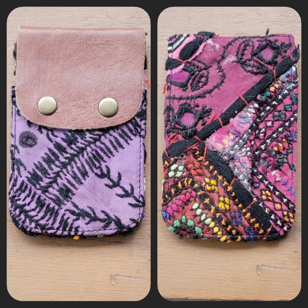 🍳🧠 Free People Boho Embroidered Repurposed vtg banjara hippie Wallet card case
